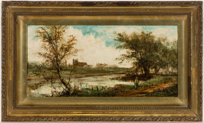 F.P.E - Framed 19th Century Oil, English Landscape with Figure