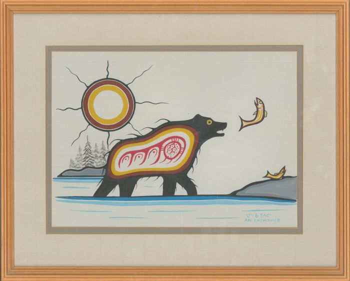Abe Kakepetum - First Nations 1991 Acrylic Painting, Black Bear Hunting