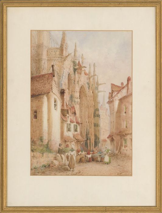 Samuel Gillespie Prout  (1822-1911) - Framed Watercolour, Market Day at Antwerp