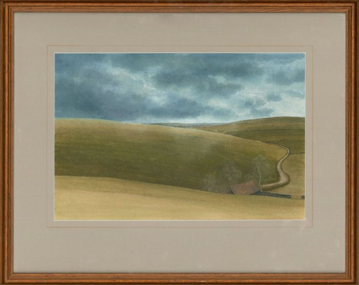 James Lynch (b. 1956) - Signed 1982 Tempera, Rolling English Countryside