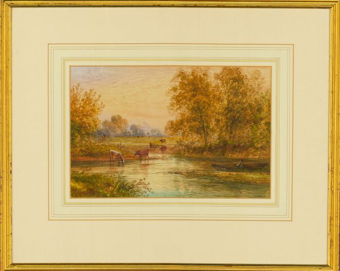 Lennard Lewis RA (1826-1913) - Signed & Framed 1894 Watercolour, Cows by a River