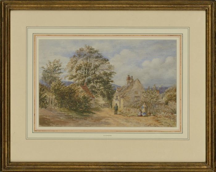 S. Mason - Signed 19th Century Watercolour, Cottage and Figures in a Landscape