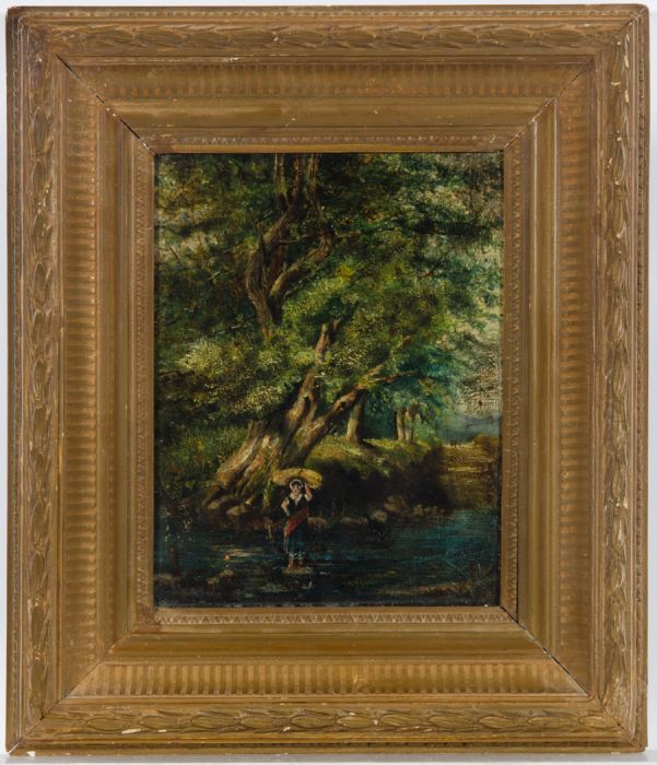 Atrrib. Herbert Gibbs (1852-1940) - Framed Oil, Figure in a River Landscape