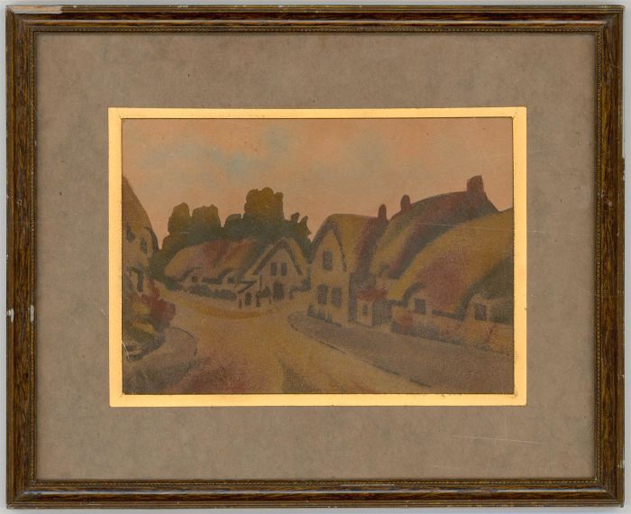 Framed 19th Century Marmotinto, Sand Painting - Village of Shanklin