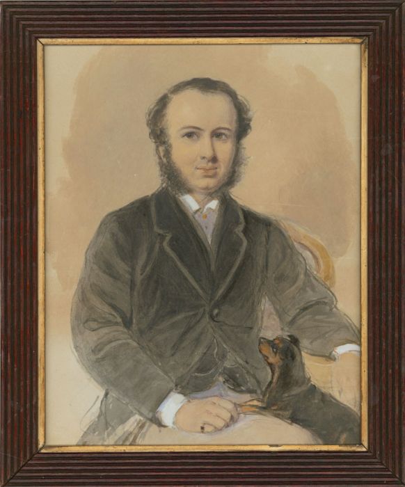 English School 19th Century Watercolour - Portrait of a Gentleman and his Dog