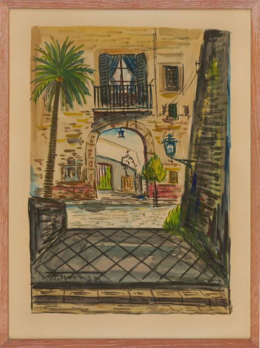 Framed Contemporary Watercolour - Continental Street Scene