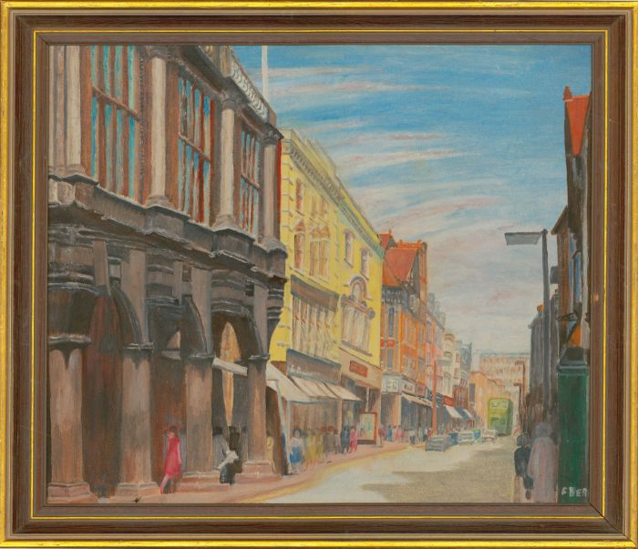 Frederick Berry - Signed and Framed Contemporary Oil, Exeter Street Scene