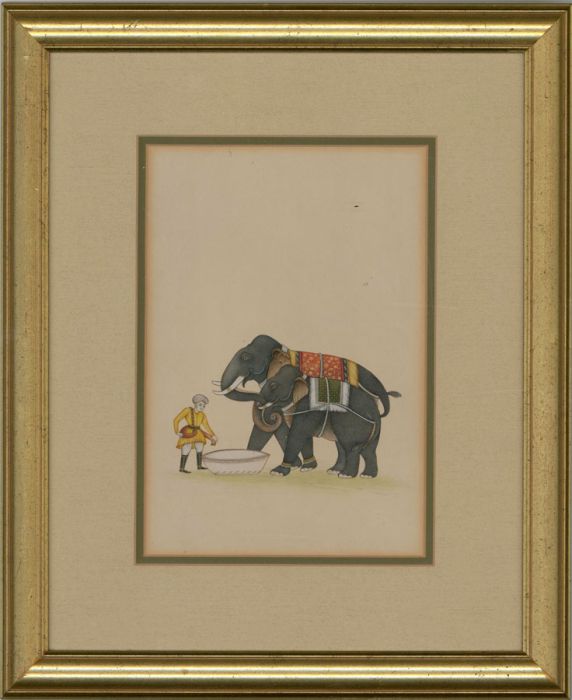 Indian School Framed 20th Century Gouache - The Elephants