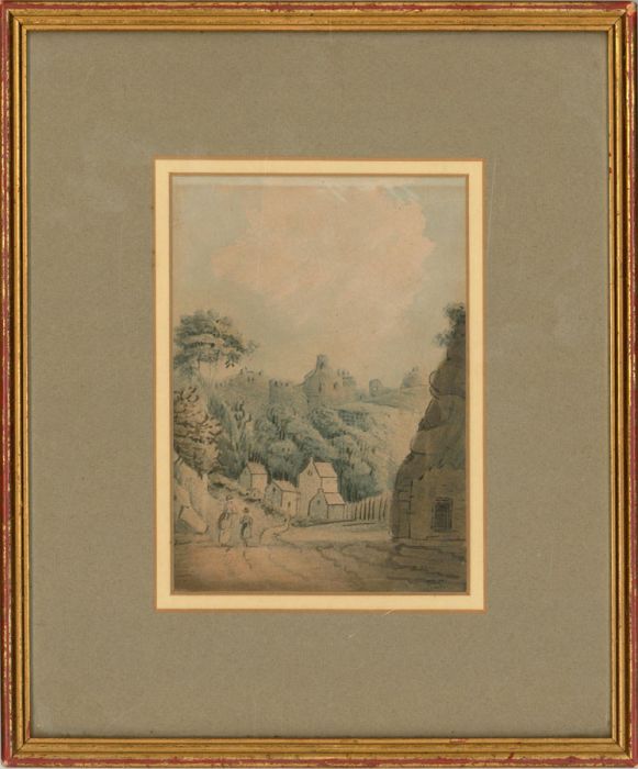 P.S - 19th Century Watercolour, Village Street Scene with Figures