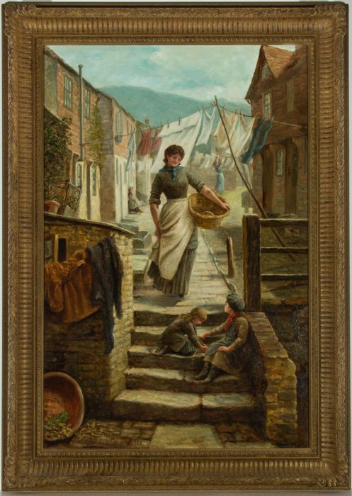 C.E. Gordon Stuart (fl. 1892-1896) - Signed 1887 Oil, Cornish Fishing Family