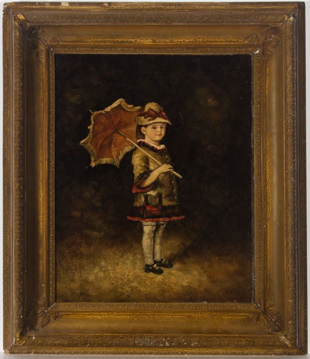 Ornately Framed 19th Century Oil - Girl Holding a Parasol
