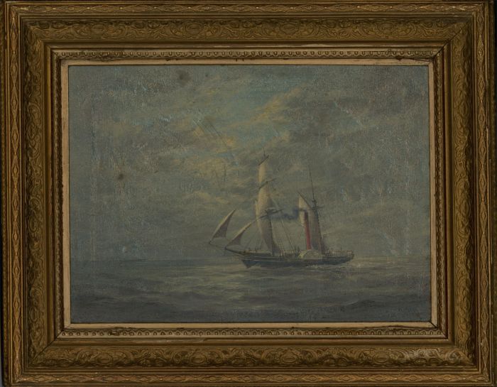 Framed 19th Century Oil - Two Masted Paddle Steamer
