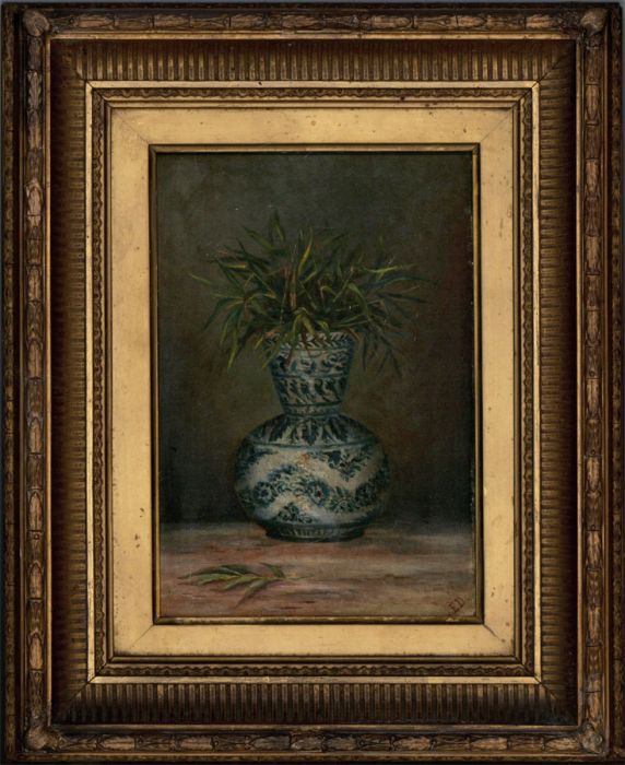 E.D - Gilt Framed English School Late 19th Century Oil, Oriental Vase Still Life