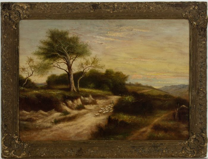 A. Wright - 19th Century Oil, English Landscape, Driving the Flock