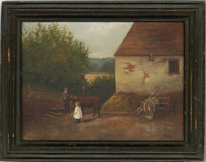 W. Nutley - Framed and Signed Late 19th Century Oil, Figures in a Farmyard