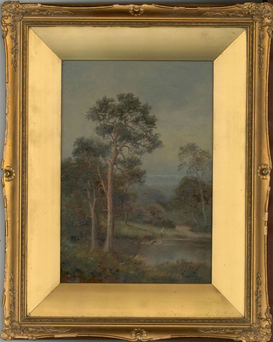 Sidney Yates Johnson (fl. 1890-1926) - Signed Oil, Wood Gathering by a River