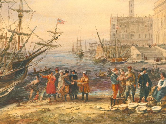 After Claude Lorrain - 19th Century Watercolour, View of a Port with the Capitol