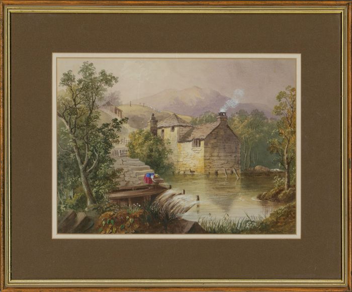 Ellen Boothby - Famed 1854 Watercolour, English Landscape, Figure Beside a River
