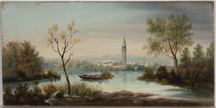 19th Century Oil - River Landscape with Figure and Boat