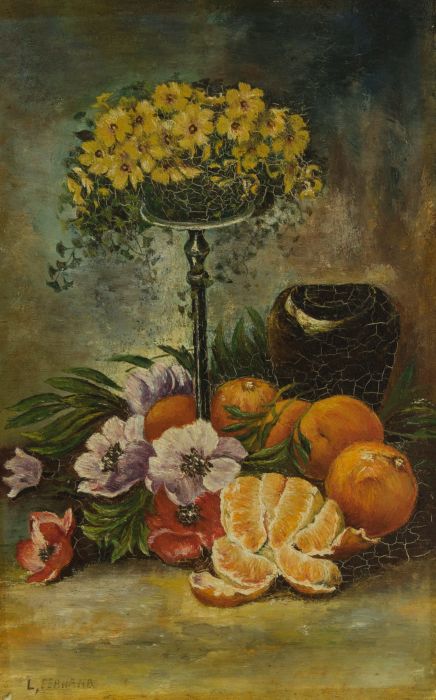 L. Fernand - 19th Century Oil, Decorative Still Life, Fruit and Flowers