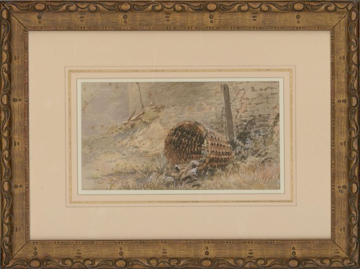 Framed Late 19th Century Watercolour - Still Life of a Fisherman's Basket