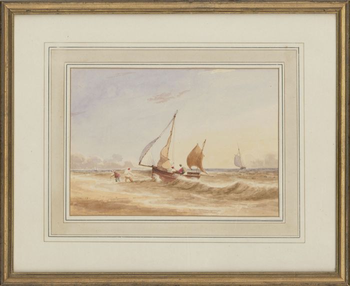Framed English School 19th Century Watercolour - Fishing Boats Coming In