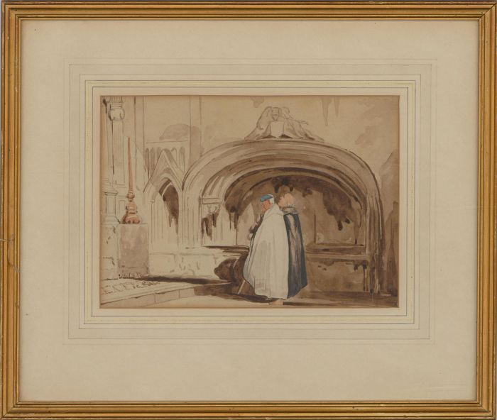 Framed Early 20th Century Watercolour - At the Altar