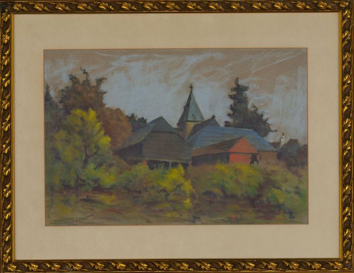 Charles Sykes FRIBA - Framed 20th Century Pastel, Landscape with Church