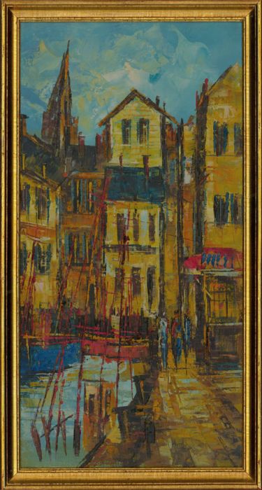 Framed Contemporary Acrylic - Amsterdam Canal Scene