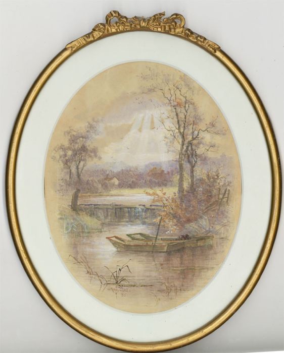 W. Reynolds - Pair of Oval 1885 Watercolours, Landscape Scenes