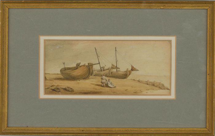 Framed 19th Century Watercolour - The Fishing Boats