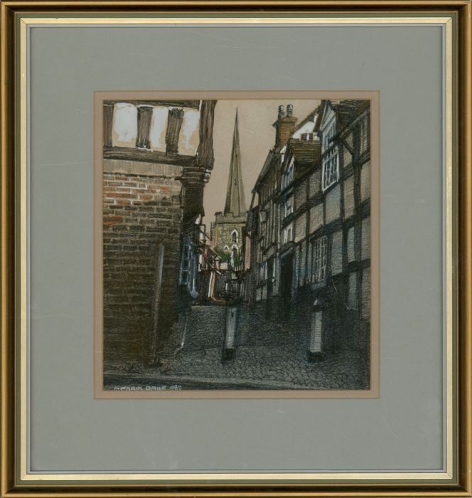 Cedric Dawe (1906-1996) - Framed 1982 Pastel, Church Lane, Ledbury