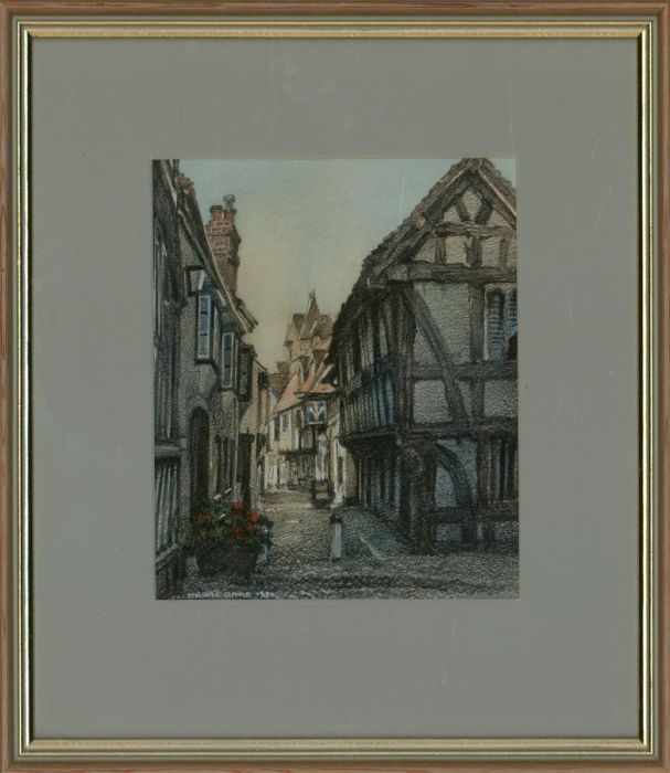 Cedric Dawe (1906-1996) - Framed 1980 Pastel, Village Street Scene