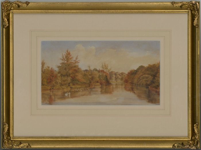 A. Smythe - Victorian School 1889 Watercolour, Swans on a River