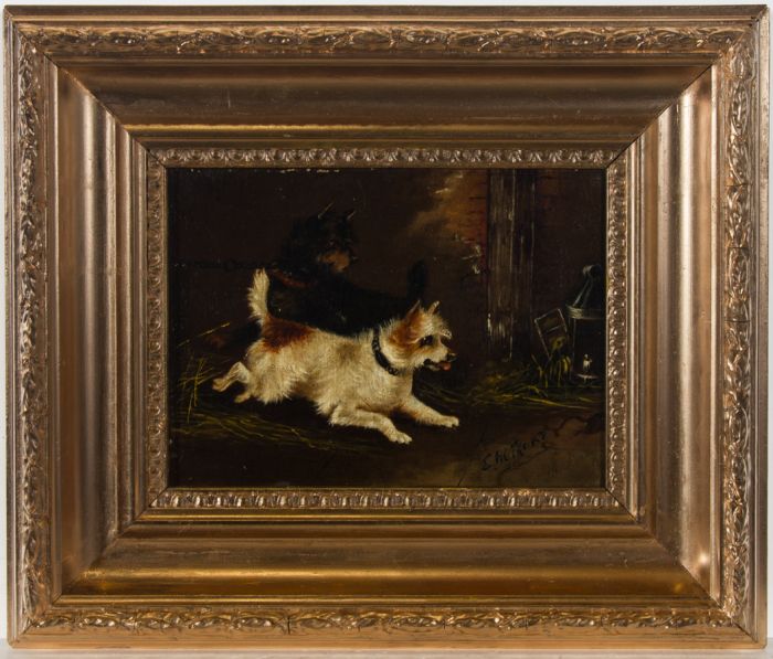 Ethel M. Read - Signed & Framed Late 19th Century Oil, The Terriers