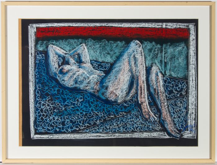 Contemporary Chalk Drawing - Reclining Female Nude