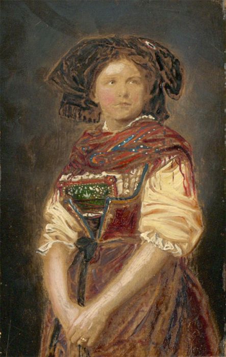 Small 19th Century Mixed Media - Woman in a Dress
