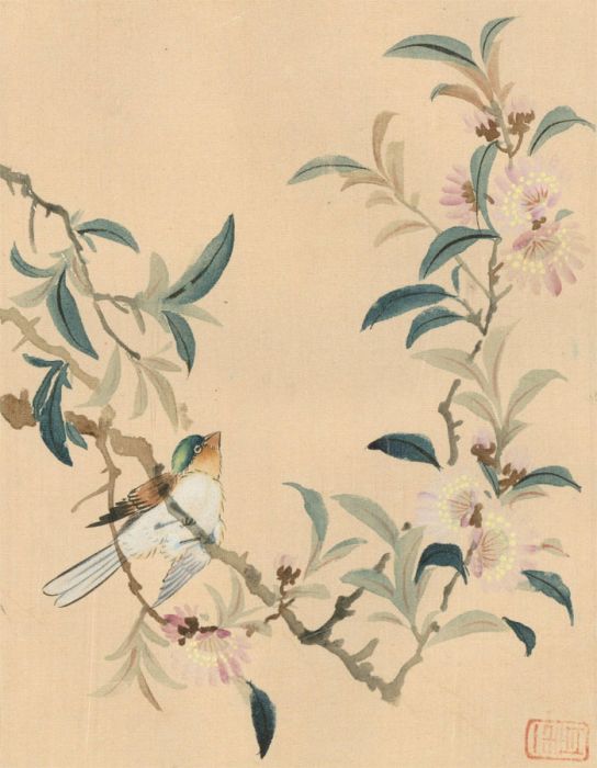 Pair of Japanese Mid 20th Century Watercolours - Birds on Branches