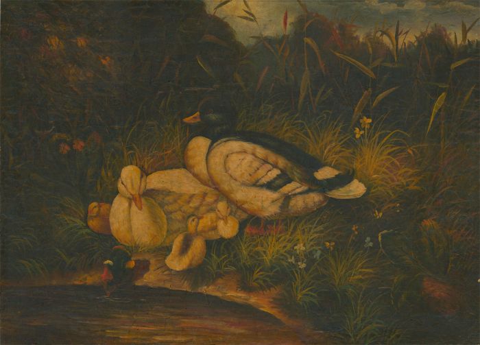 Late 19th Century Oil - Duck and Ducklings