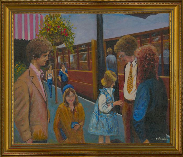 Bernard Preston - 20th Century Oil, Figures on a Train Platform