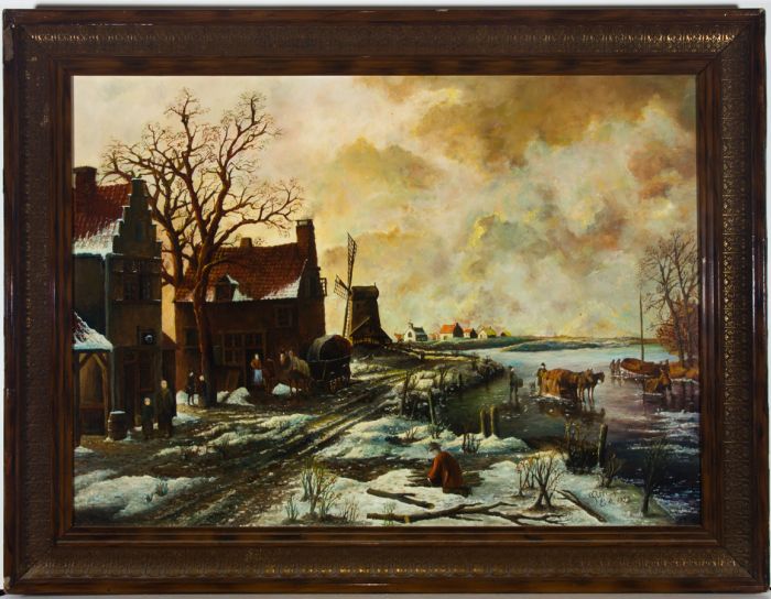 Edouard Gofflot - Signed and Framed 1992 Oil, End of the Day in Winter