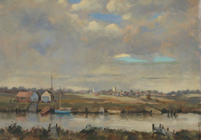 Charles Smith FRSA (1913-2003) - 1971 Oil, River Landscape with Sailing Boats
