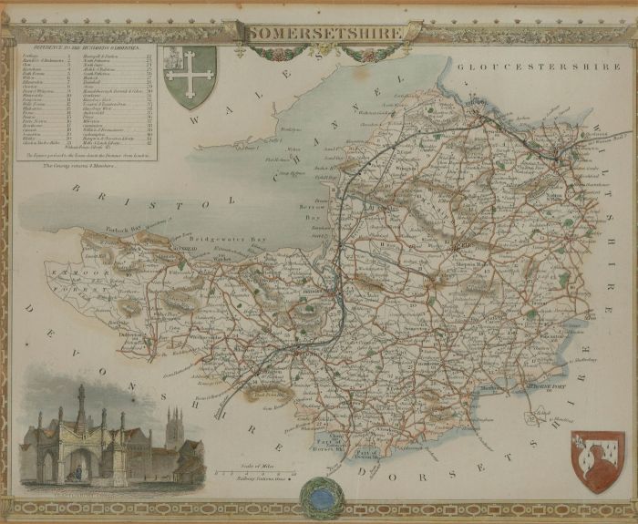 Thomas Moule (1784-1851) - Framed c.1840 Engraving, Antique Map of Somersetshire