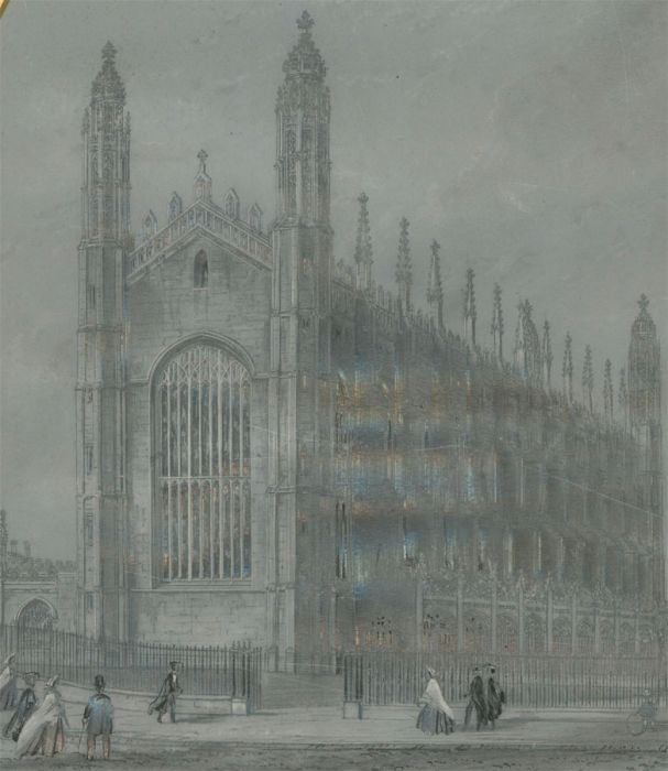 Framed 19th Century Graphite Drawing - Kings College Chapel, Cambridge