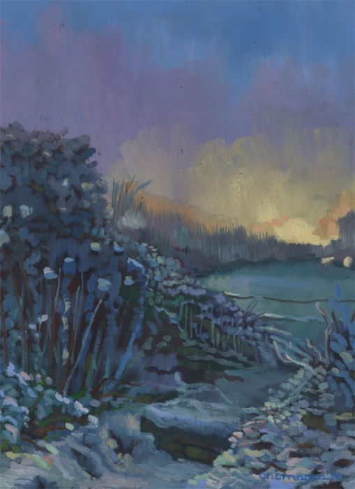 John Cherrington (1931-2015) - 20th Century Oil, Dusk Landscape with a Lake