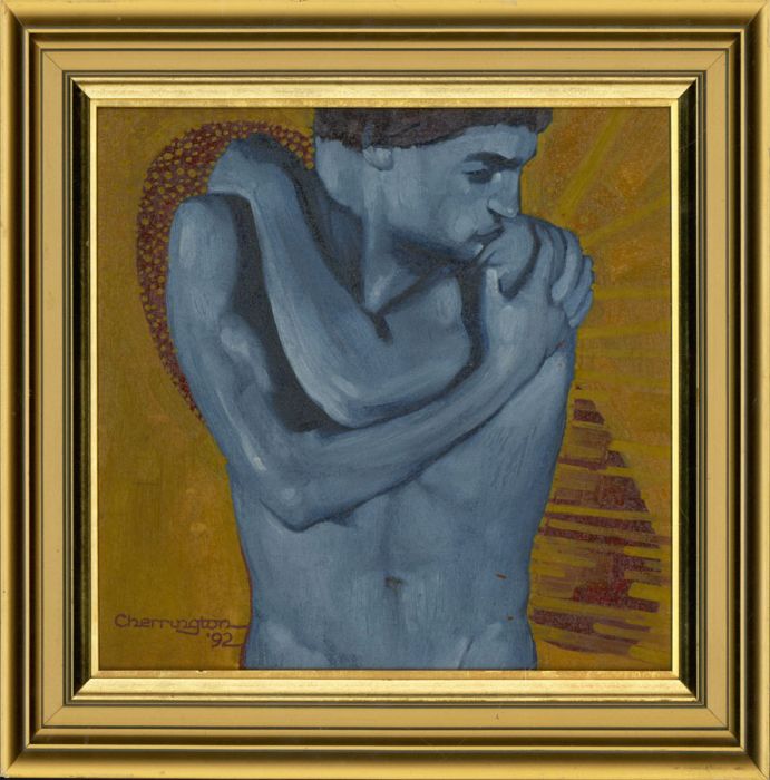 John Cherrington (1931-2015) - Framed 1992 Oil, Male Nude in Blue