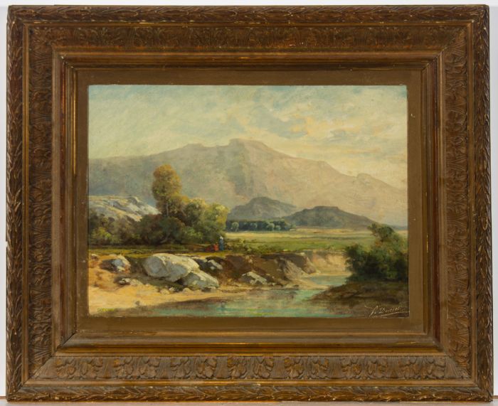 A. Ducrest - Signed & Framed Late 19th Century Oil, River Valley with Figures