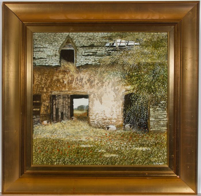 Chris Wild - 20th Century Mixed Media, Textured Farmyard Scene