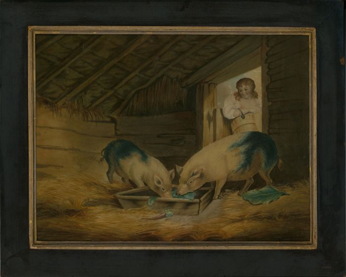 Manner of George Morland - Late 19th Century Watercolour, Feeding the Pigs