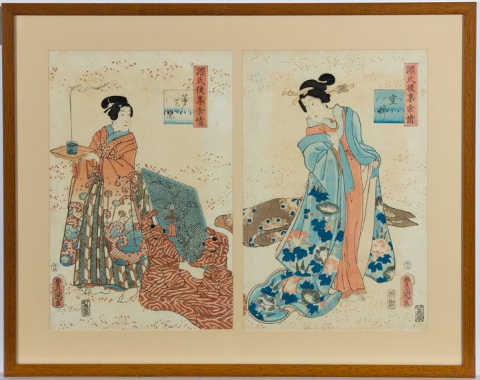Utagawa Kunisada (1786-1865) - Japanese Woodblock, Diptych, Two Young Women